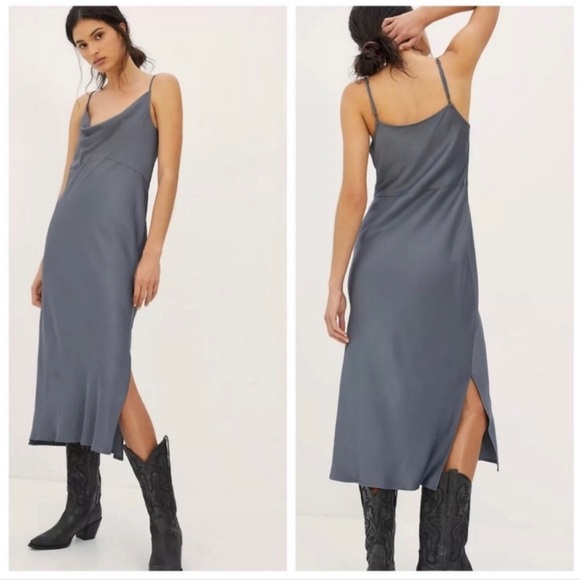 ANTHROPOLOGIE DAILY PRACTICE Carbon Shimmer Midi Slip Dress Size Small - Picture 1 of 8